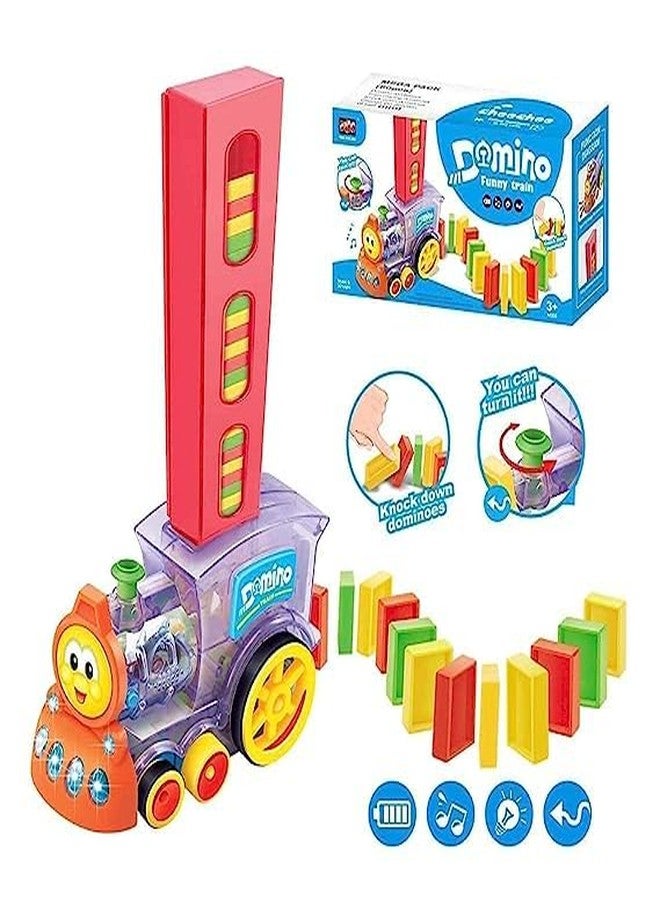 TEMSON 60 Pcs Domino Train Toy Set, Domino Rally Train Model with Lights and Sounds Construction and Stacking Toys - Image 2